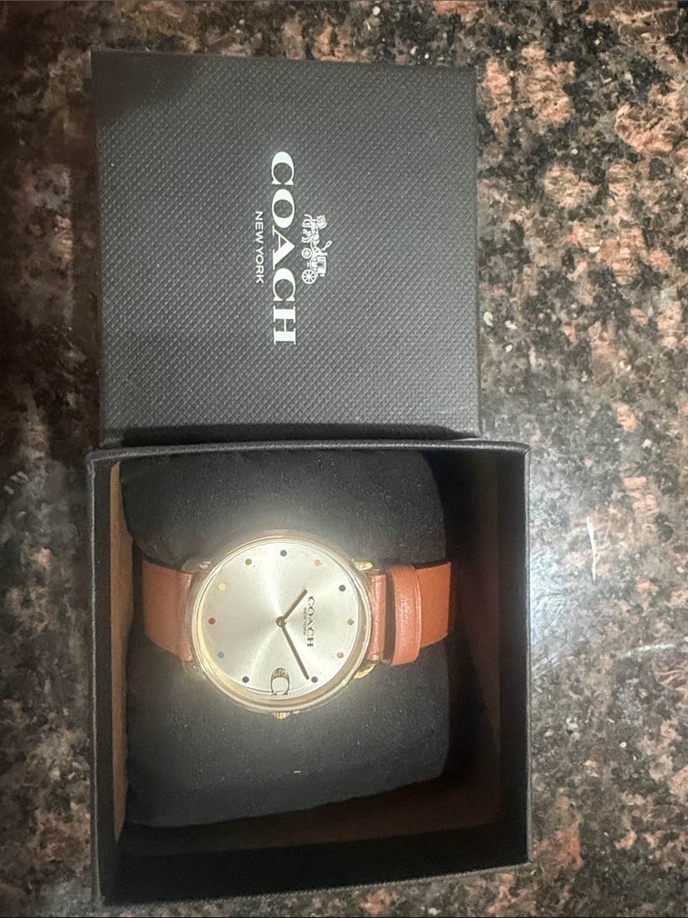 Coach Men's Tan Leather Strap Watch with Gold-tone Case